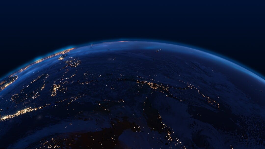 Cloud computing visualization with global network connections over Earth